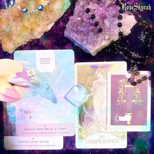 RoseSkyrah™ Timeless Starseed Advice Tarot+Oracle (4 Cards + 1 Fortune Cookie + 1 Tea Bag Quote)